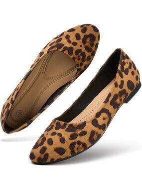 Women's Leopard Suede Ballet Flats Slip On Comfortable Classic Dress Shoes